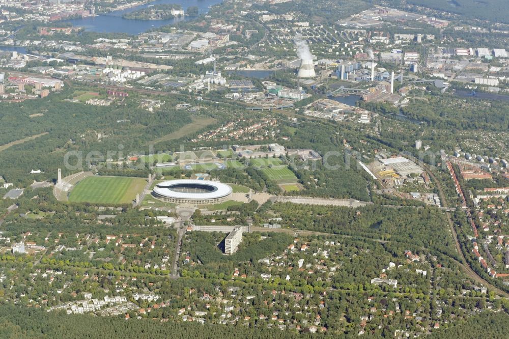 Berlin from above - Sports facility grounds of the Arena stadium Olympiastadion in Berlin in Germany