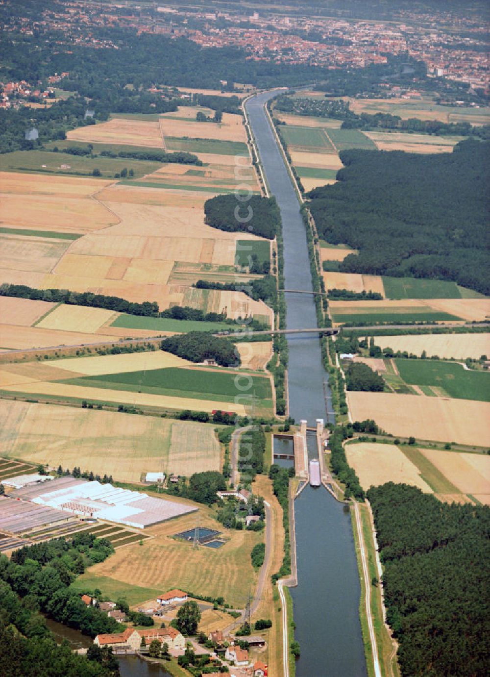 Aerial image Strullendorf - Blick auf den Main-Donau-Kanal. Strullendorf liegt re. ausserhalb.