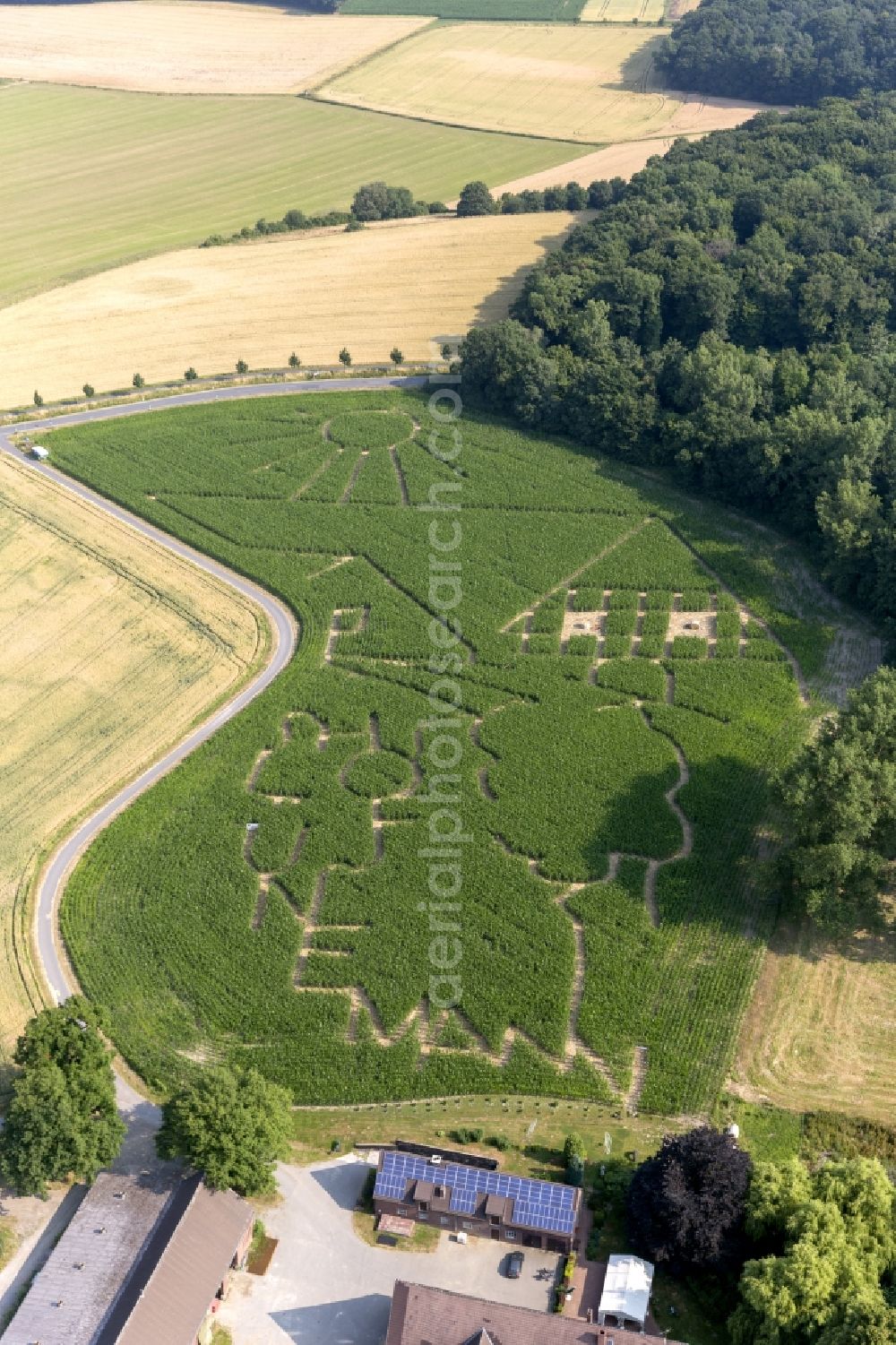 Lünen from above - Corn maze on a farm near Luenen in North Rhine-Westphalia