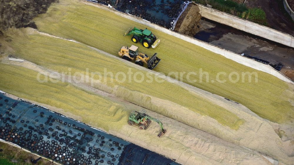 Aerial image Königswinter - Corn harvest and silo in the state North Rhine-Westphalia, Germany