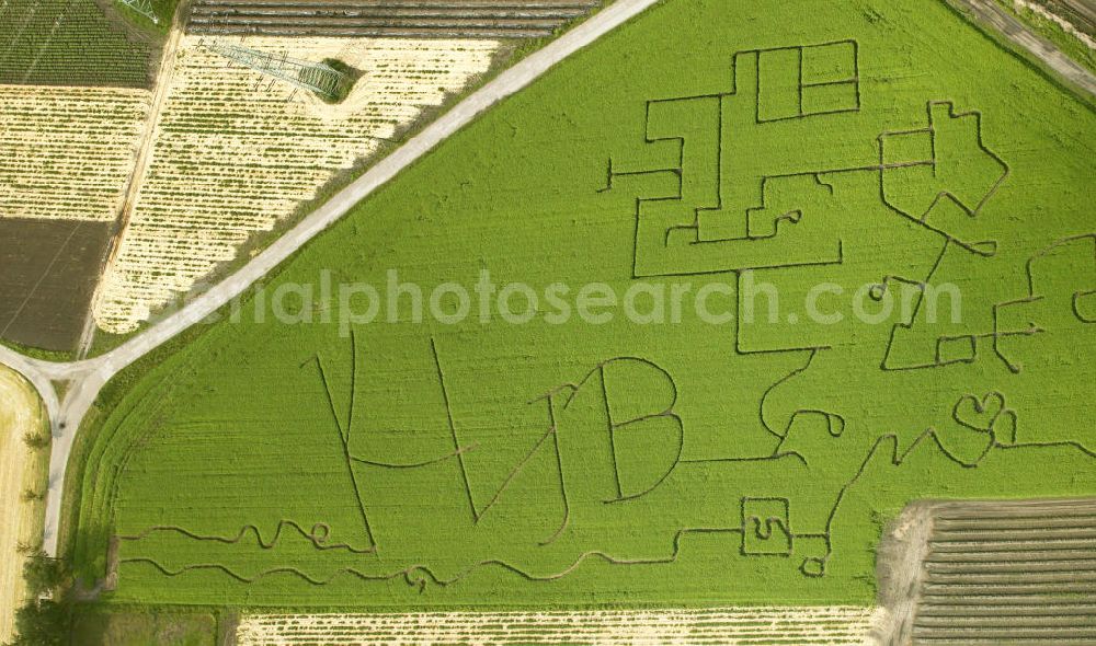 Aerial photograph Waltrop - Blick auf ein Maislabyrinth mit Liebesbotschaft. View of a corn maze with a love message.