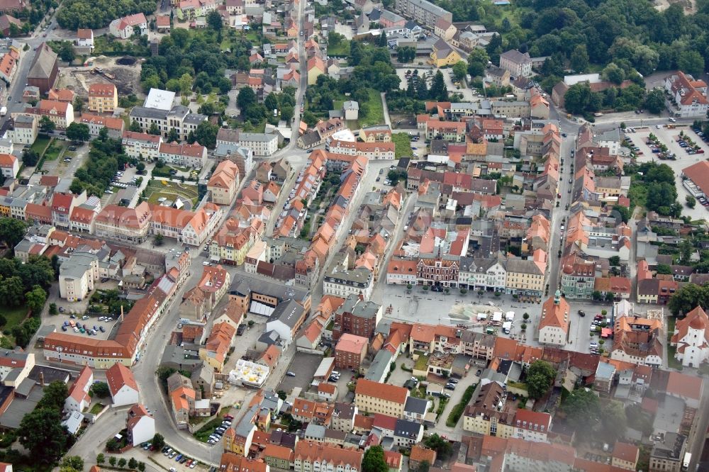 Finsterwalde from the bird's eye view: Maktplatz in the center of downtown Finsterwalde in Brandenburg