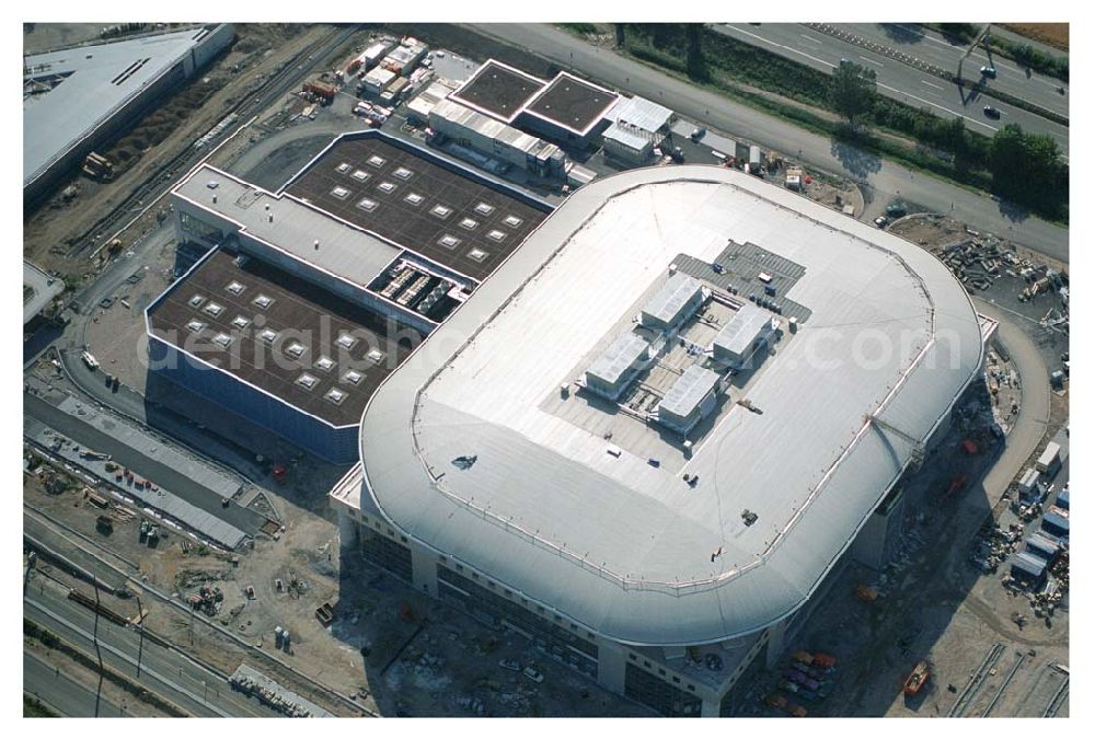 Aerial photograph Mannheim / Baden Württemberg - Blick auf die Baustelle der Mannheim Arena am Flughafen Mannheim SAP ARENA Betriebsgesellschaft der Multifunktionsarena Mannheim mbH & Co. KG/Verwaltungsstelle Bergheimer Straße 89/1, 69115 Heidelberg Te.:+49 (0) 62 21 - 4 32 06 - 0, Fax.:+49 (0) 62 21 - 4 32 06 - 32 info@saparena.de Anschrift ab September 2005: Xaver-Fuhr-Straße 150, 68163 Mannheim