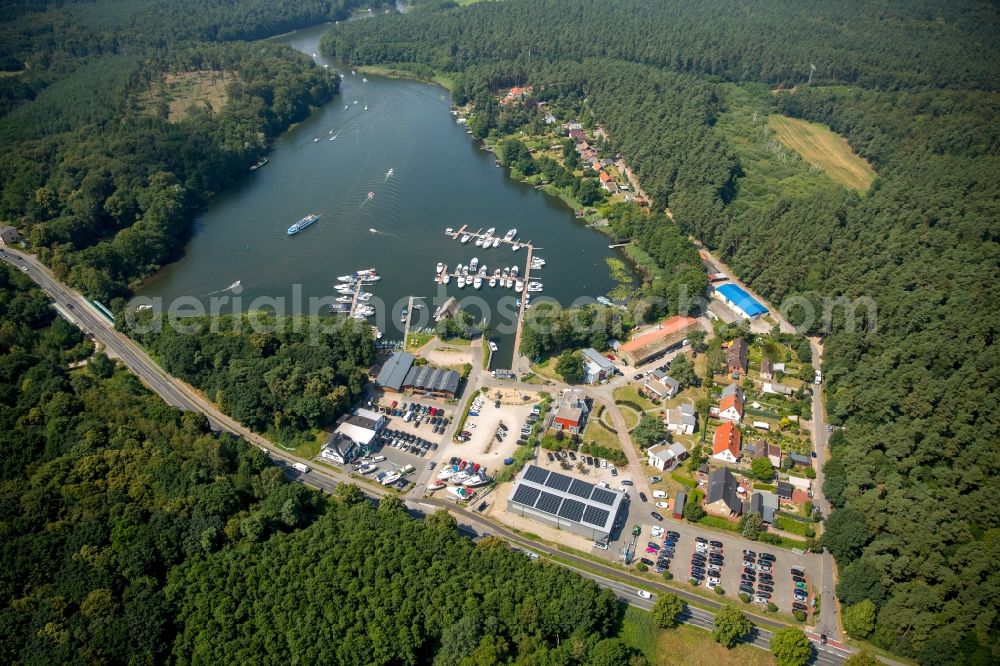 Eldenburg from above - Marina Eldenburg - harbour area on the shore of Reeckkanal in Eldenburg in the state of Mecklenburg - Western Pomerania