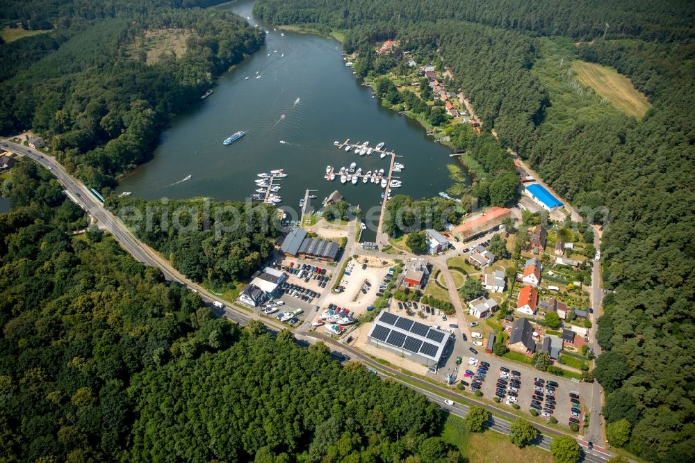 Eldenburg from the bird's eye view: Marina Eldenburg - harbour area on the shore of Reeckkanal in Eldenburg in the state of Mecklenburg - Western Pomerania