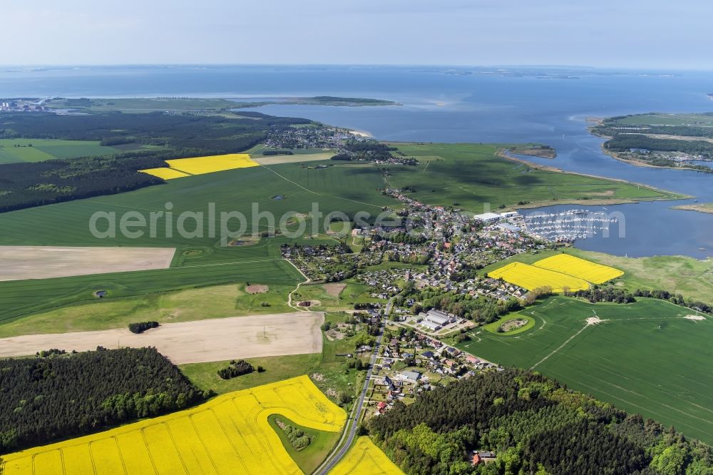 Kröslin from above - Marina - harbour area on the shore of Kroesliner See in the district Buddenhagen in Kroeslin in the state Mecklenburg - Western Pomerania