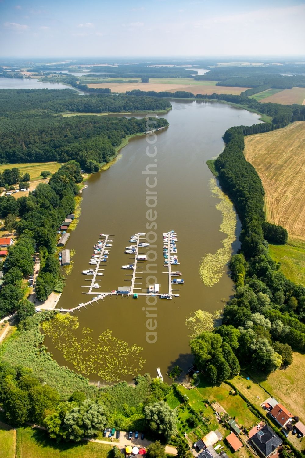 Buchholz from the bird's eye view: Marina - harbour area on the shore of Lake Mueritzsee in Buchholz in the state of Mecklenburg - Western Pomerania