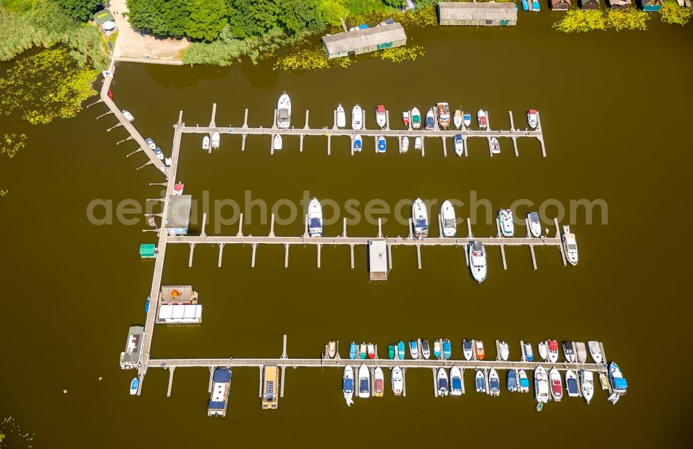 Aerial image Buchholz - Marina - harbour area on the shore of Lake Mueritzsee in Buchholz in the state of Mecklenburg - Western Pomerania