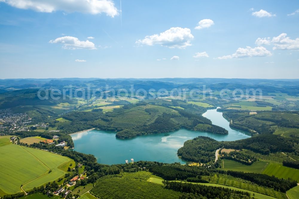 Meschede from above - Marina - harbour area on the shore of Segel-Club Hennesee e.V. Meschede Berghauser Bucht in Meschede in the state North Rhine-Westphalia