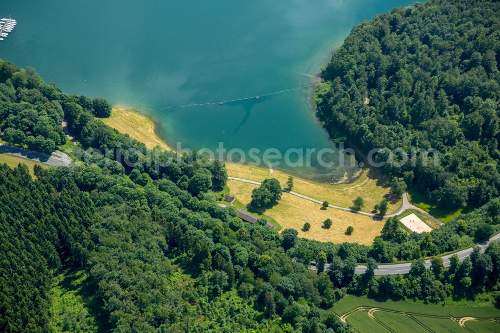 Meschede from the bird's eye view: Marina - harbour area on the shore of Segel-Club Hennesee e.V. Meschede Berghauser Bucht in Meschede in the state North Rhine-Westphalia