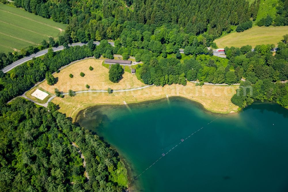 Meschede from the bird's eye view: Marina - harbour area on the shore of Segel-Club Hennesee e.V. Meschede Berghauser Bucht in Meschede in the state North Rhine-Westphalia