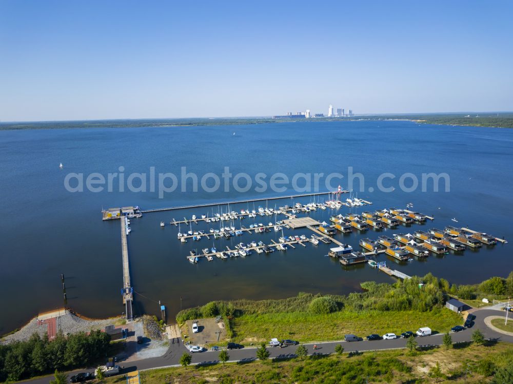 Boxberg from the bird's eye view: Marina Klitten - harbor area on the shore of the Baerwalder See on the street Marina Klitten in Boxberg Lausitz in the state of Saxony, Germany