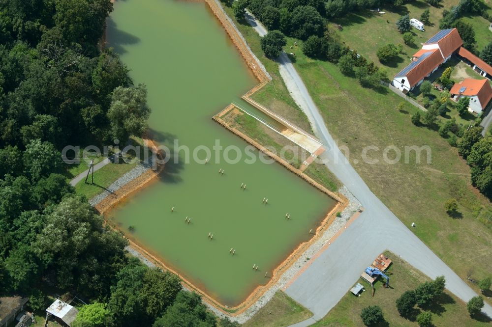 Schlabendorf am See from the bird's eye view: Marina of Schlabendorf am See in the state of Brandenburg. The harbour is located in the West of the village and the Northeast of the lake