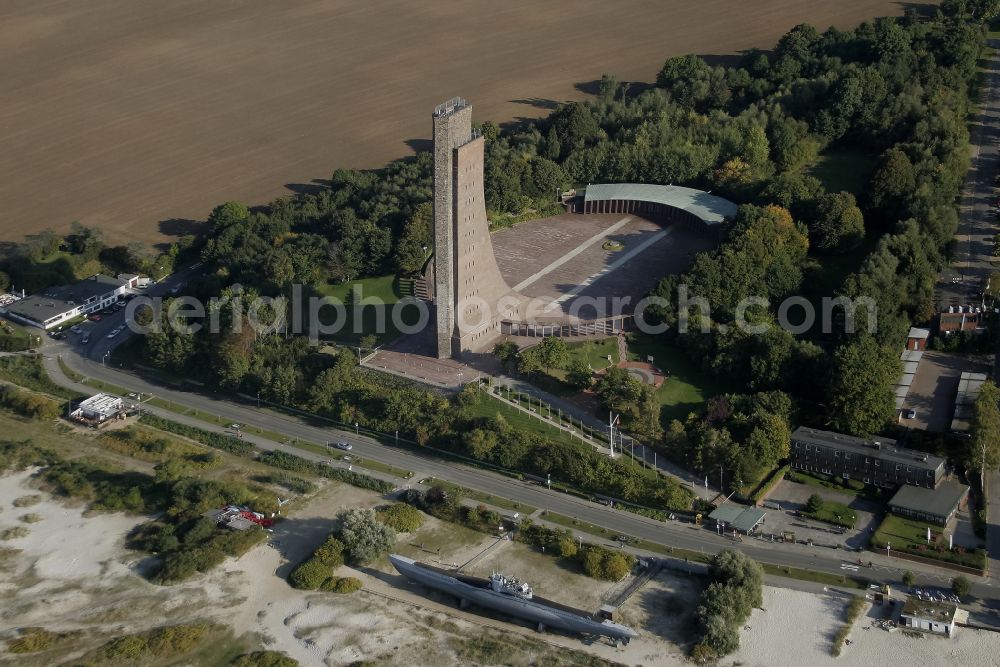 Aerial image Laboe - The naval memorial as a symbol of the Kiel Fjord in Laboe in Schleswig-Holstein, Germany