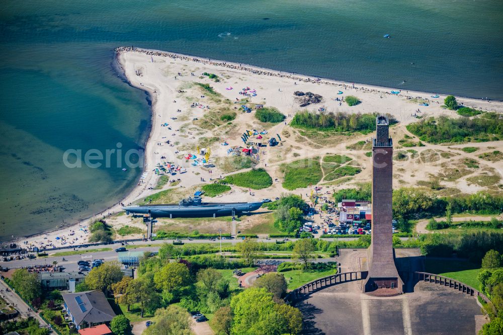 Aerial photograph Laboe - Naval memorial of the DMB Deutscher Marinebund as a landmark of the Kieler Foerde in Laboe in the state Schleswig-Holstein, Germany