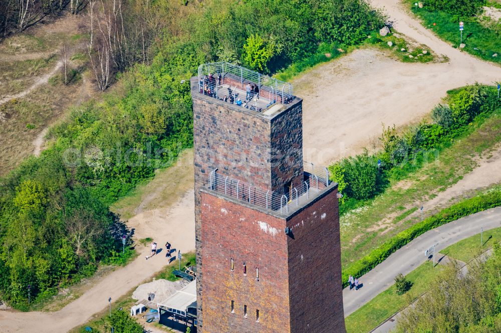 Laboe from above - Naval memorial of the DMB Deutscher Marinebund as a landmark of the Kieler Foerde in Laboe in the state Schleswig-Holstein, Germany