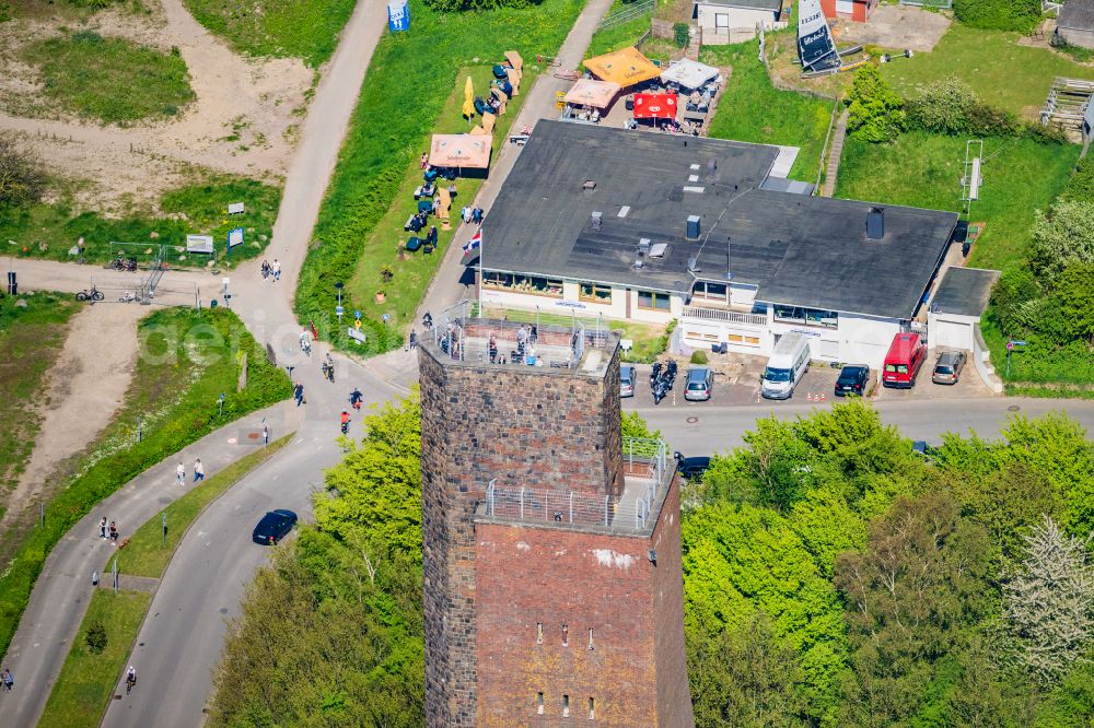 Laboe from the bird's eye view: Naval memorial of the DMB Deutscher Marinebund as a landmark of the Kieler Foerde in Laboe in the state Schleswig-Holstein, Germany