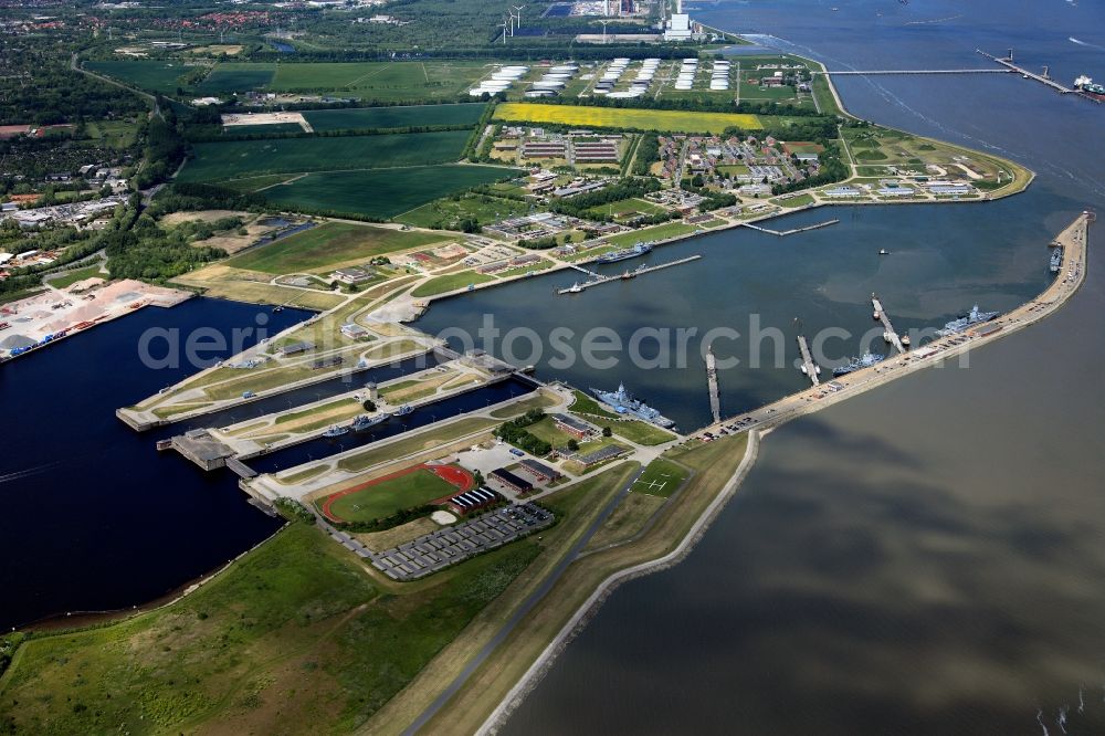 Aerial photograph Wilhelmshaven - Naval port and sea lock on the North Sea coast of Lower Saxony Wilhelmshaven