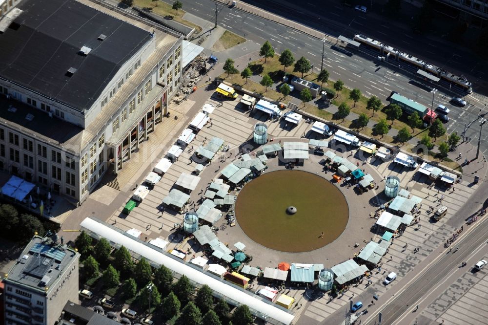 Leipzig from above - View of market in front of the concert building Gewandhaus Leipzig in Saxony