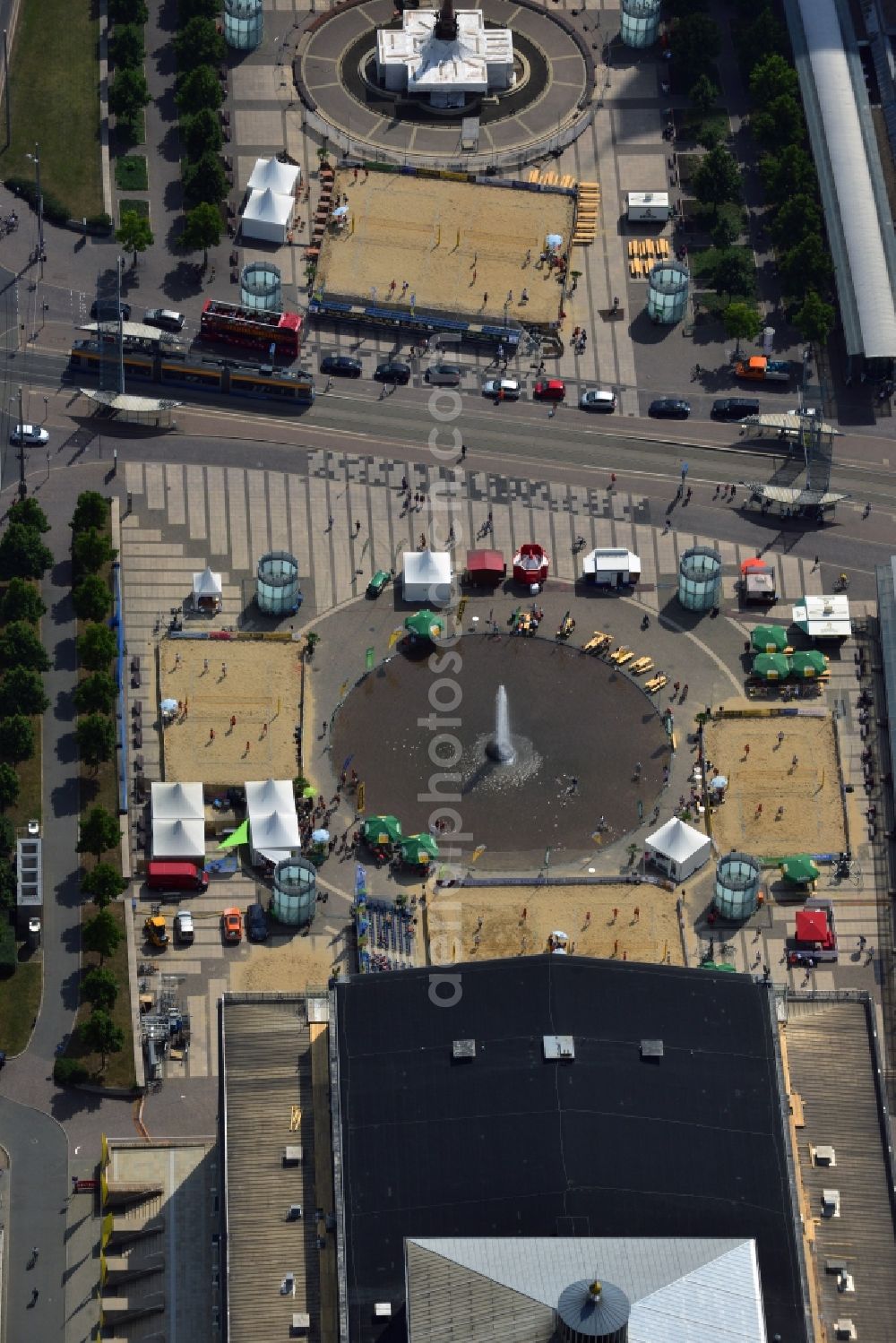 Leipzig from above - View of market in front of the concert building Gewandhaus Leipzig in Saxony