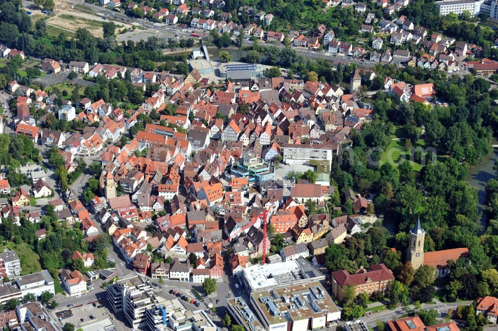 Aerial image Waiblingen - View of Marktdreieck Waiblingen in the state Baden-Wuerttemberg