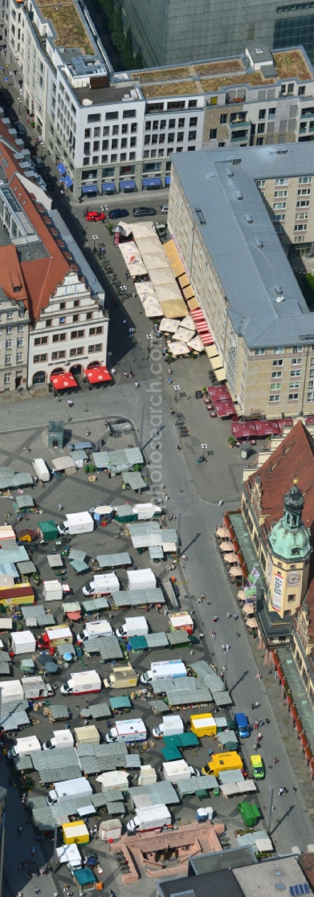 Aerial image Leipzig - Marketplace at Old Town Hall on the market in Leipzig in Saxony