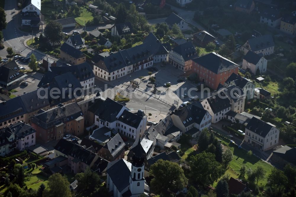 Hartenstein from above - Ensemble space Marktplatz in the inner city center in Hartenstein in the state Saxony