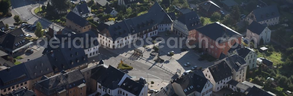 Hartenstein from the bird's eye view: Ensemble space Marktplatz in the inner city center in Hartenstein in the state Saxony