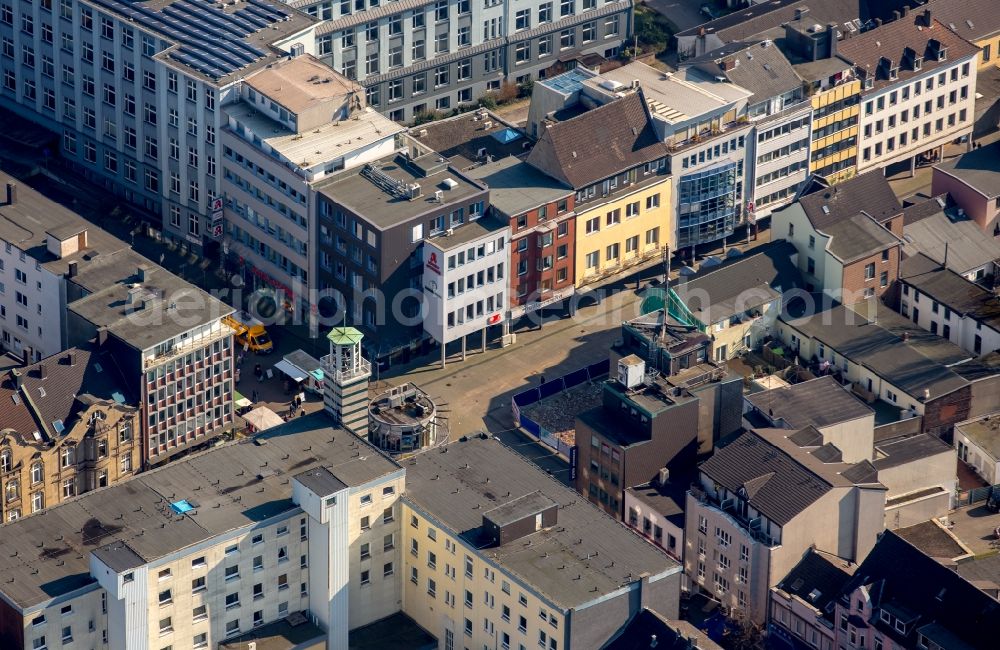 Oberhausen from above - Market square at the corner of Bahnhofstrasse and Steinbrinkstrasse in the center of the borough of Sterkrade in Oberhausen in the state of North Rhine-Westphalia