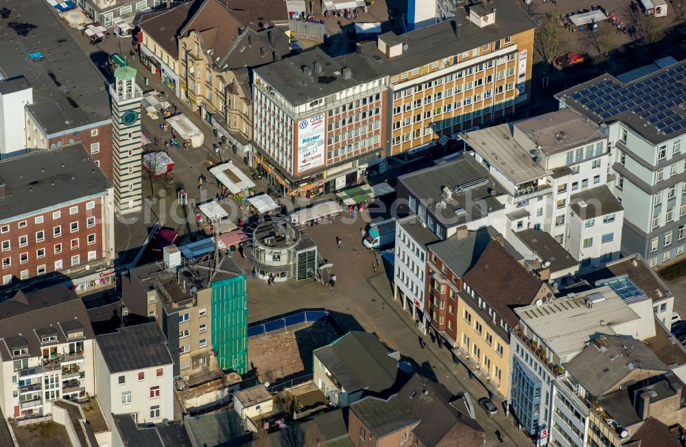 Oberhausen from above - Market square at the corner of Bahnhofstrasse and Steinbrinkstrasse in the center of the borough of Sterkrade in Oberhausen in the state of North Rhine-Westphalia