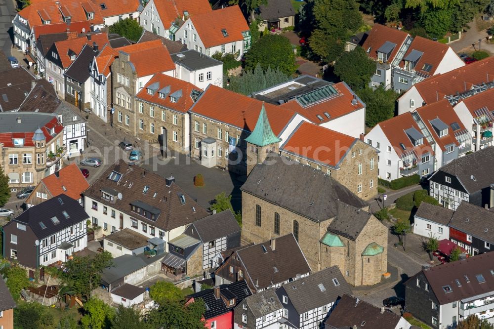 Hattingen OT Blankenstein from the bird's eye view: View of the market place in the district of Blankenstein in Hattingen in the state of North Rhine-Westphalia