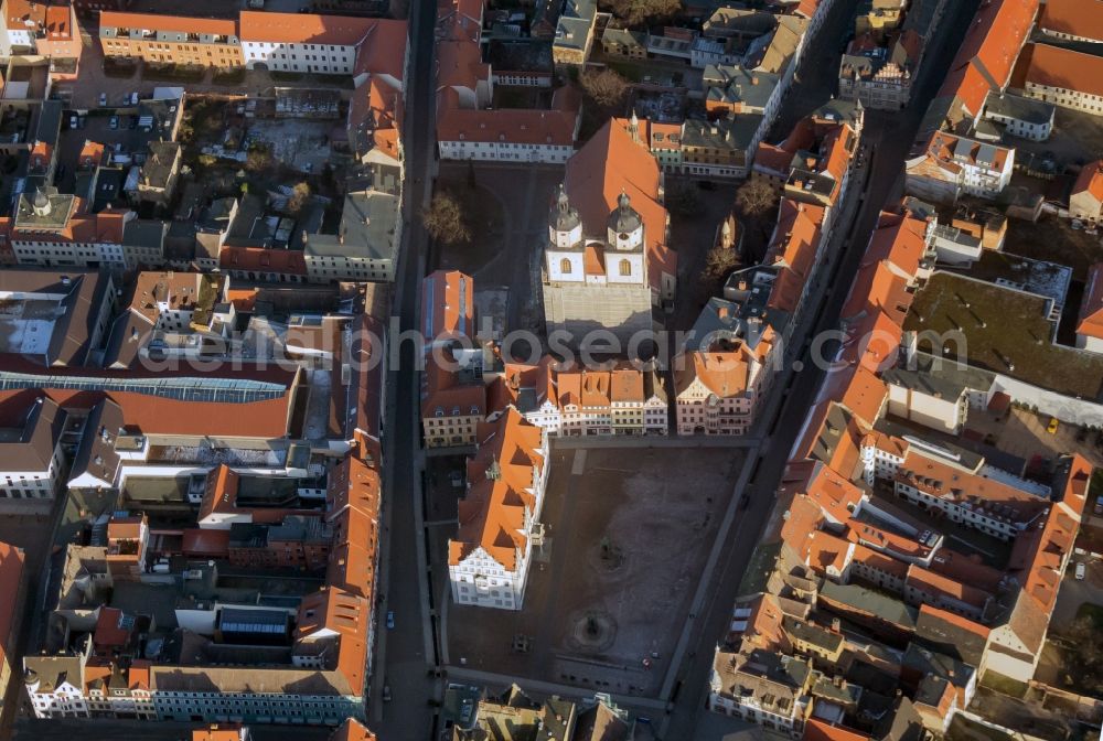 Aerial image Lutherstadt Wittenberg - Square with the town hall and the St. Mary's Church in Wittenberg in Saxony-Anhalt