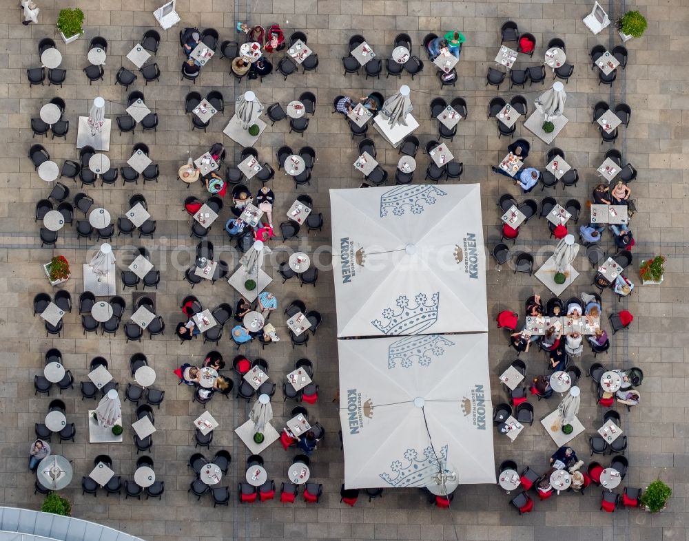 Aerial image Dortmund - Alter Markt with Blaeserbrunnen with restaurant seats at the center of dortmund in North Rhine-Westphalia