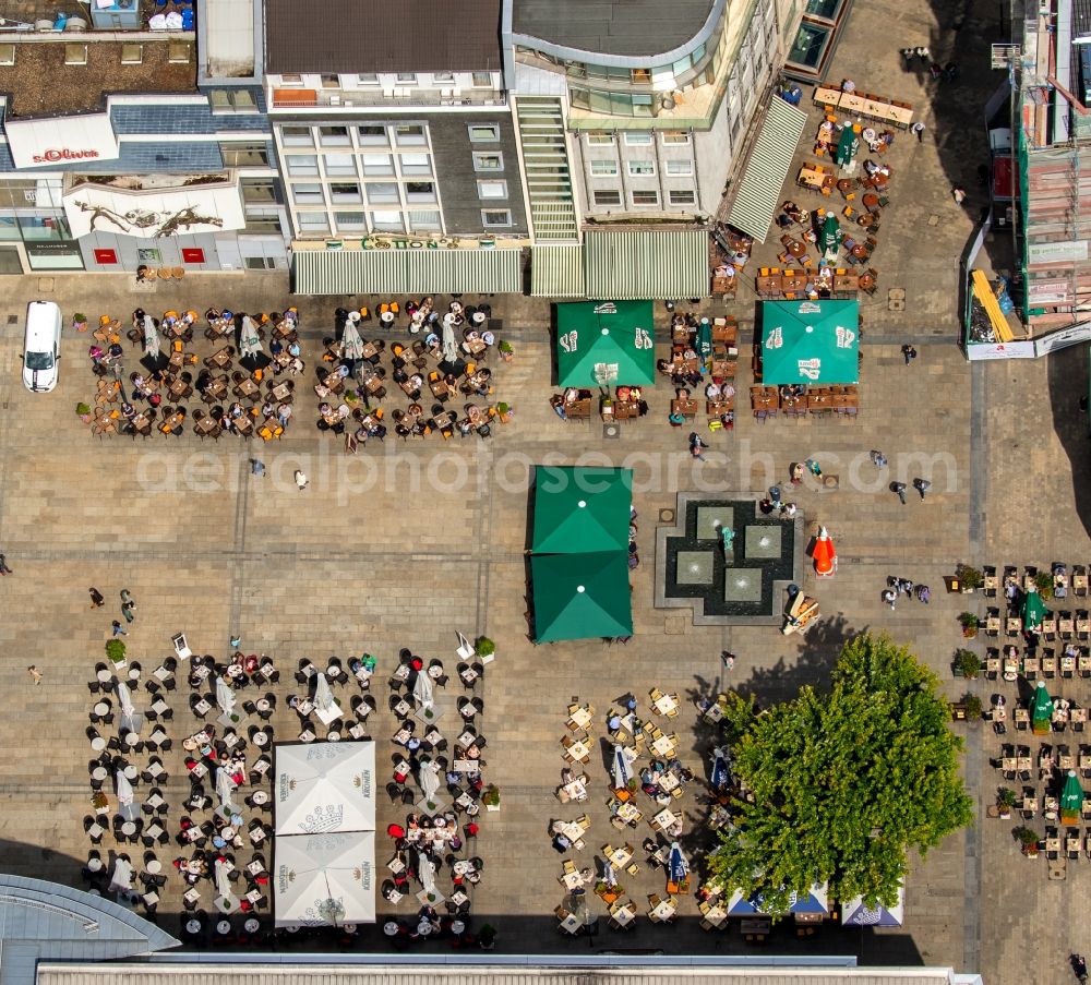 Aerial photograph Dortmund - Alter Markt with Blaeserbrunnen with restaurant seats at the center of dortmund in North Rhine-Westphalia