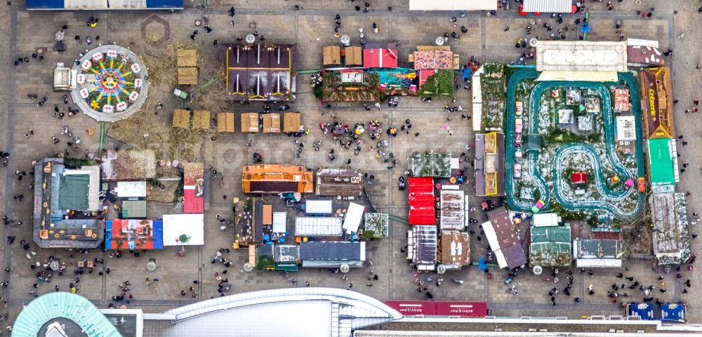 Aerial image Dortmund - Alter Markt with Blaeserbrunnen with restaurant seats at the center of dortmund in North Rhine-Westphalia