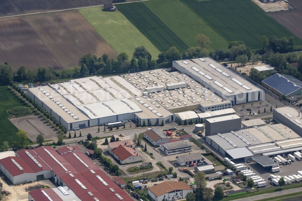 Jettingen-Scheppach from the bird's eye view: Buildings and production halls on the site of the mechanical engineering company Erwin Auerhammer GmbH in Jettingen-Scheppach in the state Bavaria, Germany