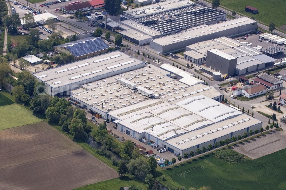 Jettingen-Scheppach from the bird's eye view: Buildings and production halls on the site of the mechanical engineering company Erwin Auerhammer GmbH in Jettingen-Scheppach in the state Bavaria, Germany