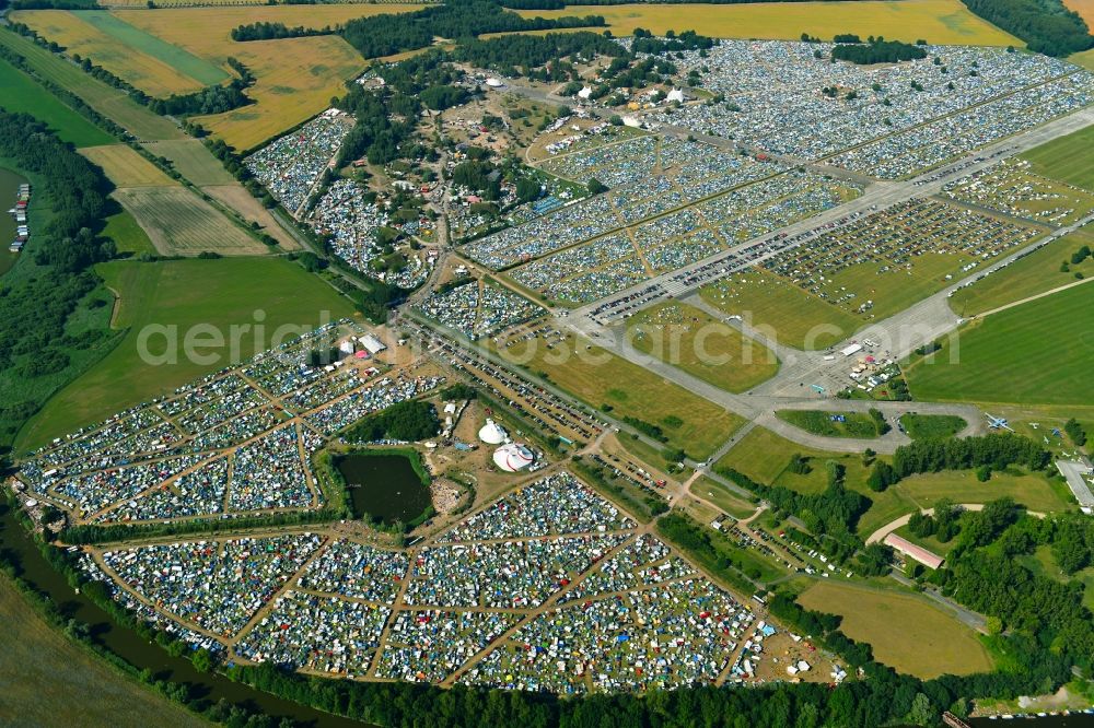 Lärz from above - Crowd of visitors to the Fusion Festival at the airfield Laerz - Rechlin in Laerz in Mecklenburg-Vorpommern, Germany