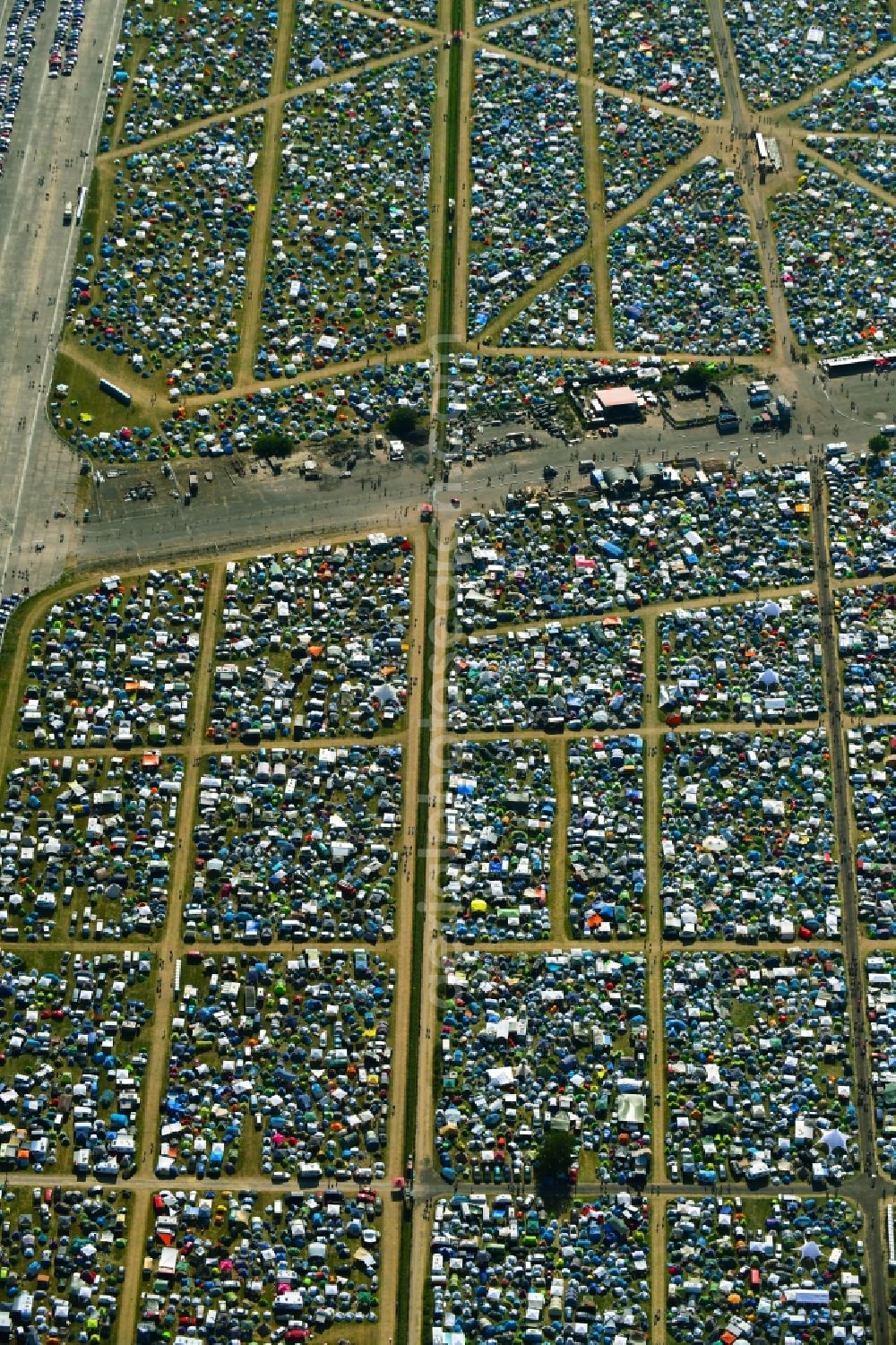 Lärz from above - Crowd of visitors to the Fusion Festival at the airfield Laerz - Rechlin in Laerz in Mecklenburg-Vorpommern, Germany