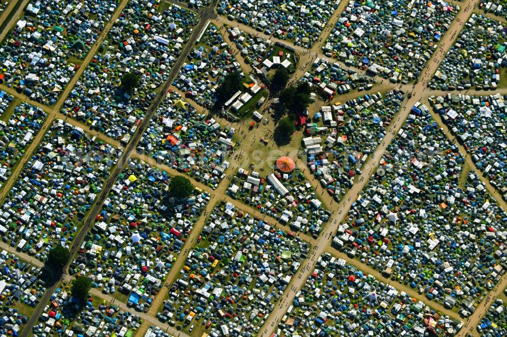 Aerial image Lärz - Crowd of visitors to the Fusion Festival at the airfield Laerz - Rechlin in Laerz in Mecklenburg-Vorpommern, Germany