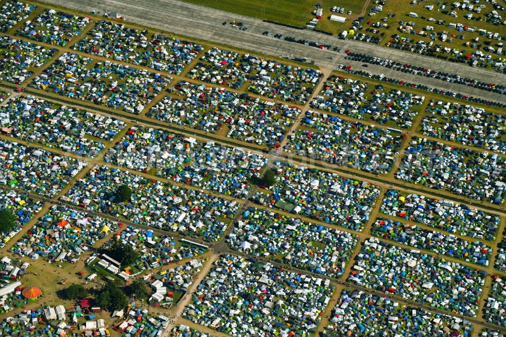 Lärz from above - Crowd of visitors to the Fusion Festival at the airfield Laerz - Rechlin in Laerz in Mecklenburg-Vorpommern, Germany