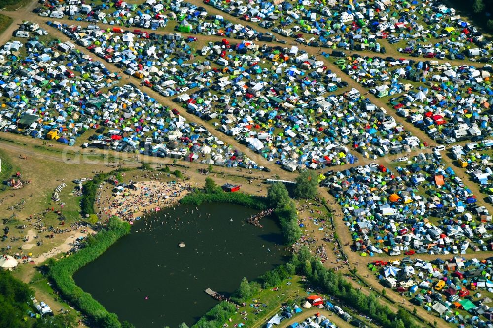 Aerial photograph Lärz - Crowd of visitors to the Fusion Festival at the airfield Laerz - Rechlin in Laerz in Mecklenburg-Vorpommern, Germany