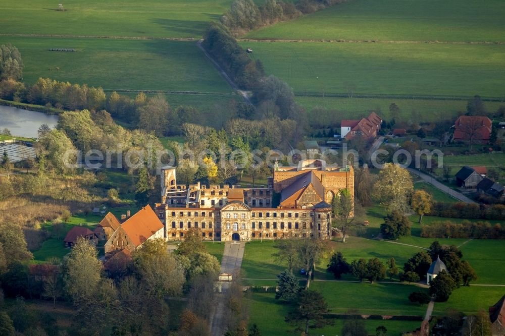 Dargun from above - Ruins - Walls of the monastery and palace complex Dargun in Mecklenburg - Western Pomerania