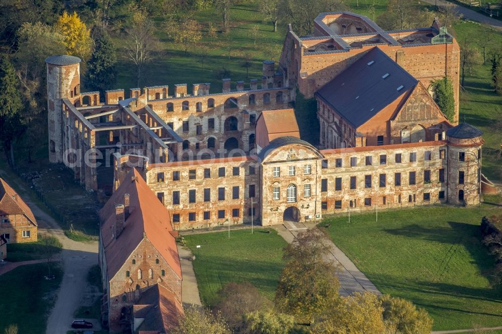 Aerial image Dargun - Ruins - Walls of the monastery and palace complex Dargun in Mecklenburg - Western Pomerania