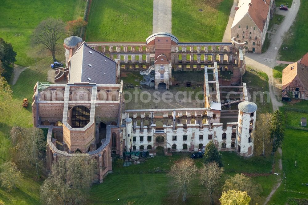 Dargun from above - Ruins - Walls of the monastery and palace complex Dargun in Mecklenburg - Western Pomerania