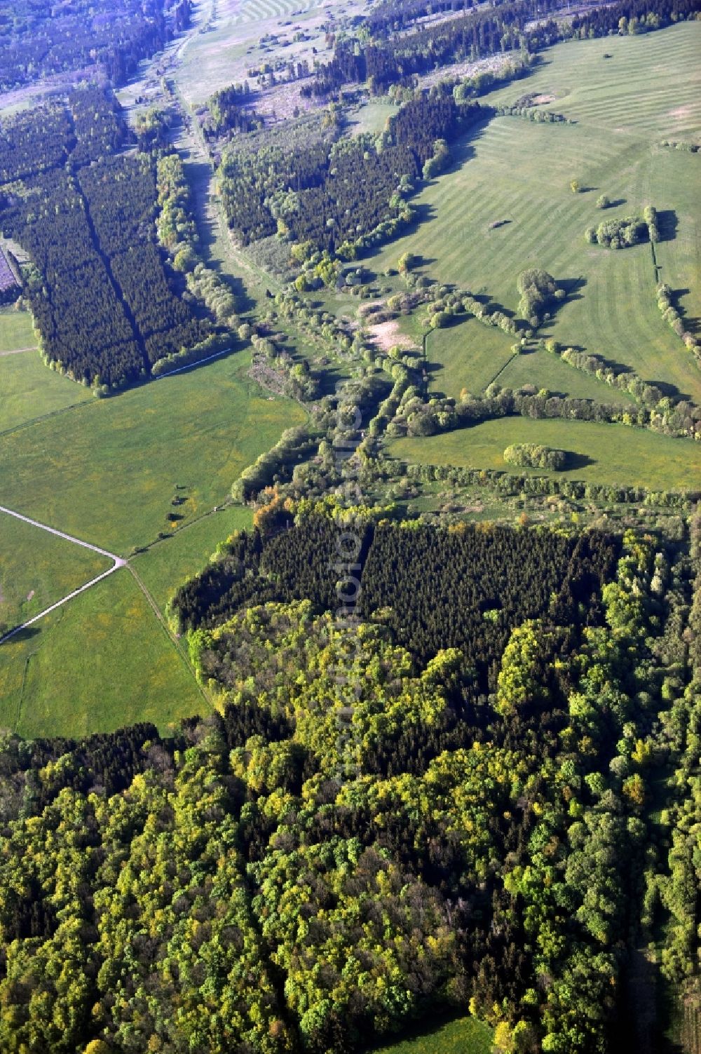 Aerial photograph Tann ( Rhön ) OT Kleinfischbach - Former border strip between the states Hesse and Thuringia near by Kleinfischbach in the Rhön uplands