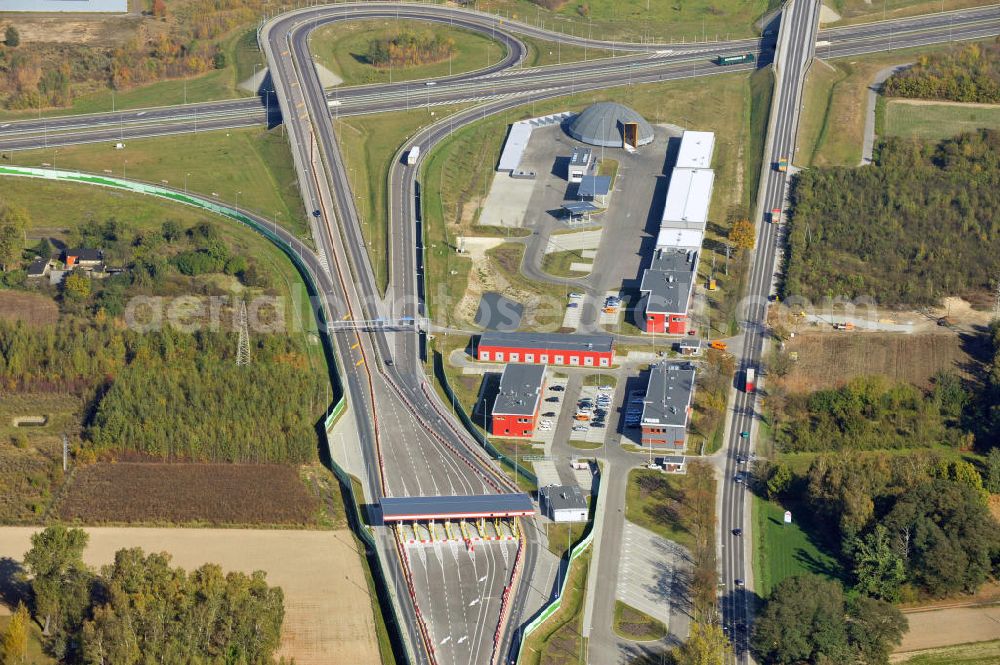 Aerial photograph Strickau / Strykow - Stryków 18/10/2011 View of a toll station at the highway entrance and exit to the newly built European route E30 / A2 at Strykow