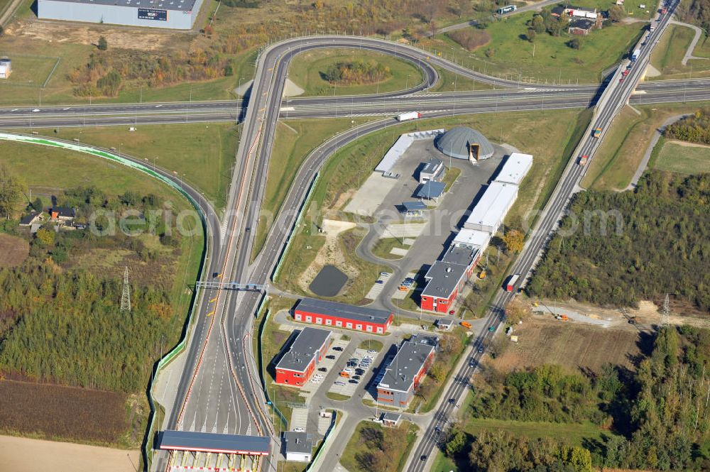 Aerial photograph Strickau / Strykow - Stryków 18/10/2011 View of a toll station at the highway entrance and exit to the newly built European route E30 / A2 at Strykow