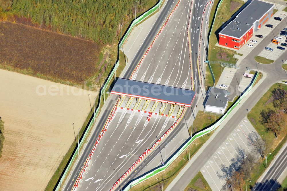 Strickau / Strykow from above - Stryków 18/10/2011 View of a toll station at the highway entrance and exit to the newly built European route E30 / A2 at Strykow