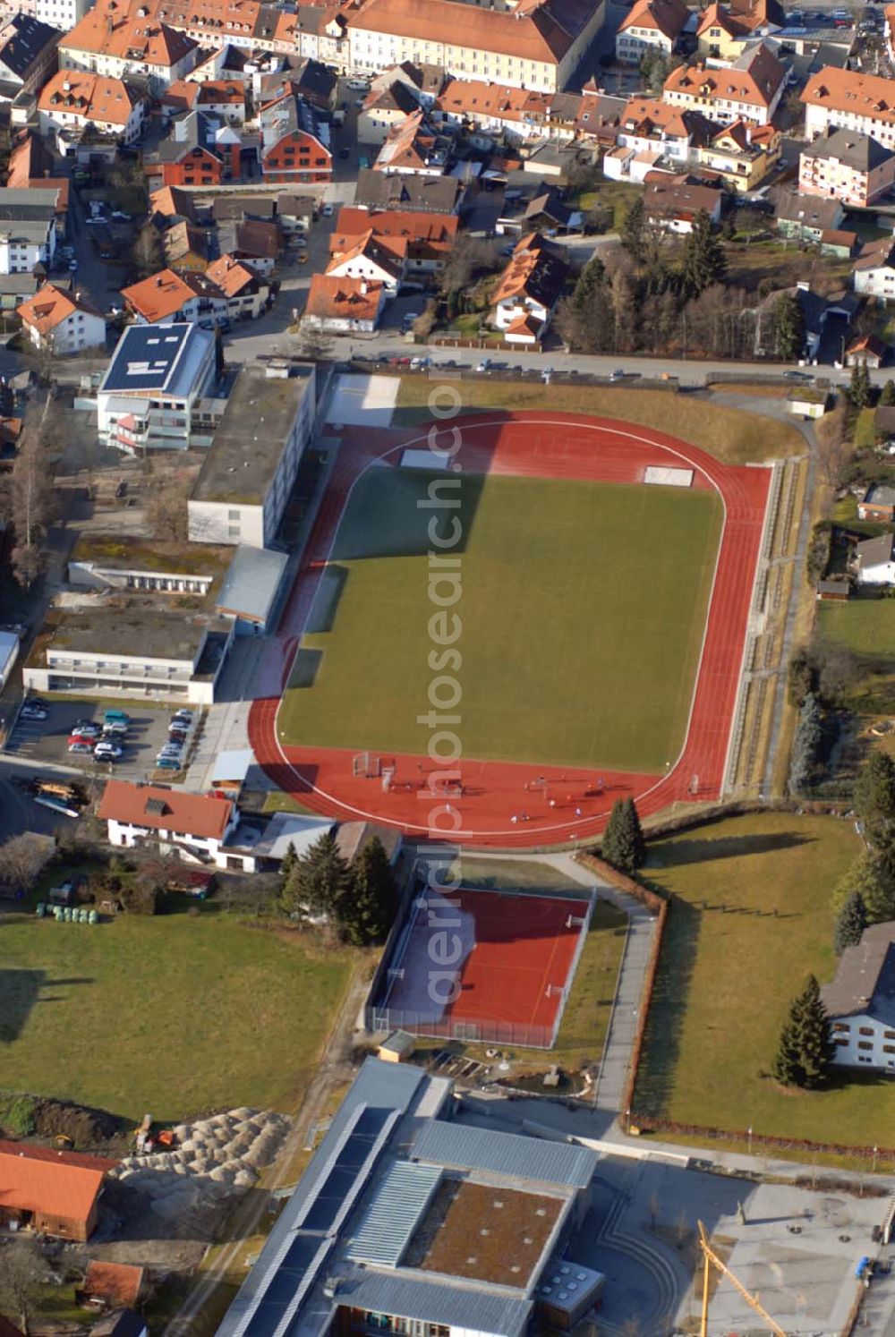 Murnau am Staffelsee from above - Max-Dingler-Hauptschule Murnau; Sollerstraße 1; 82418 Murnau am Staffelsee